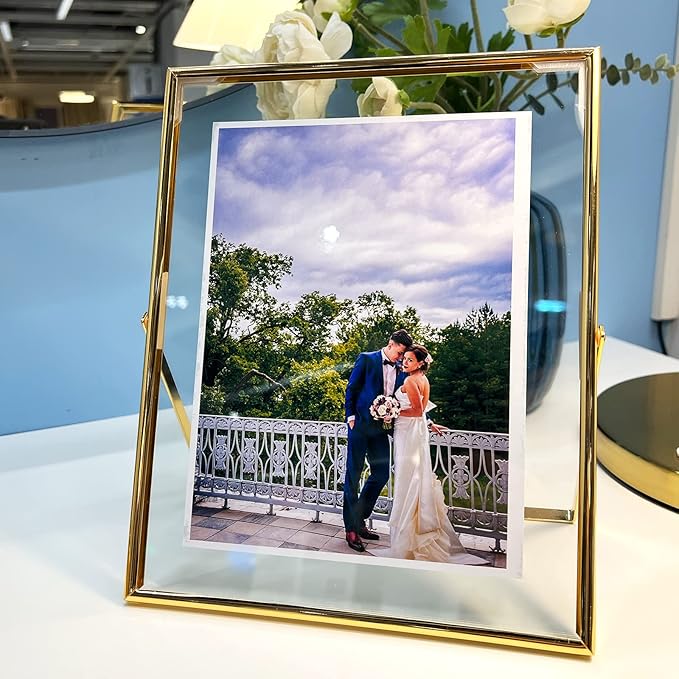 Gold Floating Frame (8×10 inches, Vertical), For Picture 7x9, 6x8, 5x7, Tabletop Photo Frames, Classy Gift For Anniversary, Birthday or Wedding, Home or Office Décor