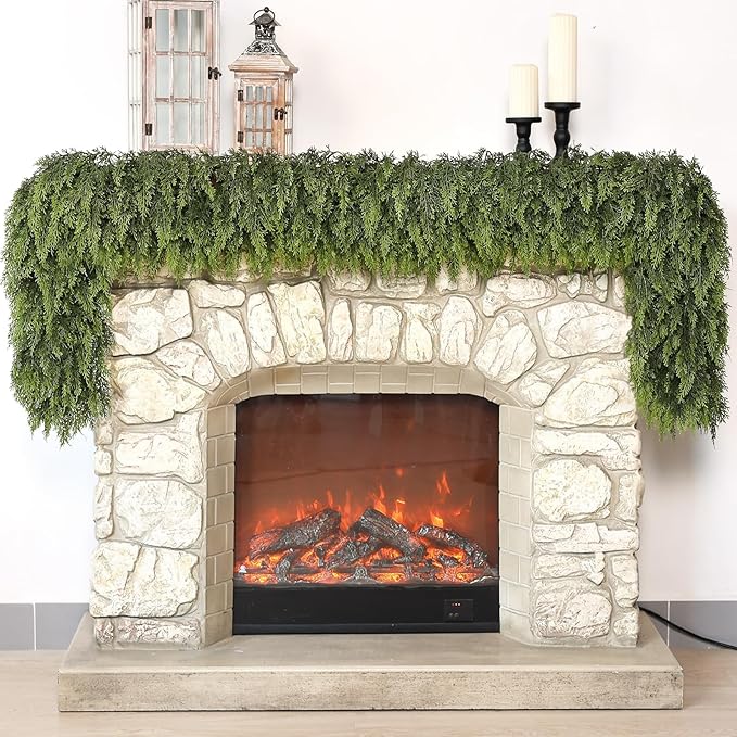 Real Touch Cedar Garland - Artificial Christmas Garlands Faux Green Cedar Fake Pine Needles Garland for Fireplace,Table, Stairs, Mantle, Window,Indoor Outdoor,Home,Holiday Decor(1 PCS,9 FT)