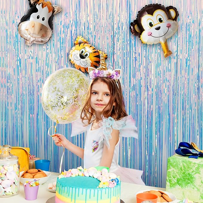 2 Pack Fringe Curtains Party Decorations,Tinsel Backdrop Curtains for Parties,Photo Booth Wedding Graduations Birthday Mermaid Frozen Sea Party Supplies (Iridescent)