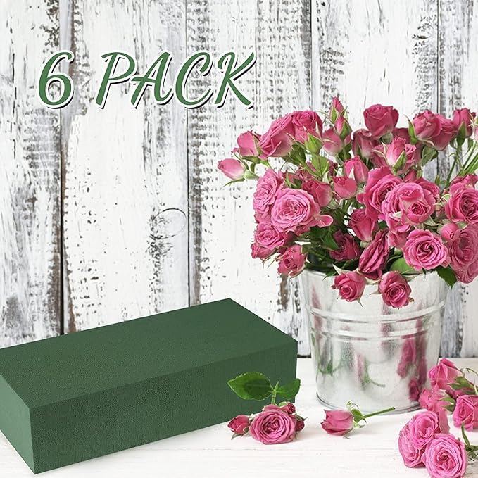 6 Pcs Floral Foam, Wet and Dry Floral Foam Blocks Flower Arrangement Kit for Fresh or Silk Artificial Flowers (Green, 6" L x 3" W x 2.5" H)