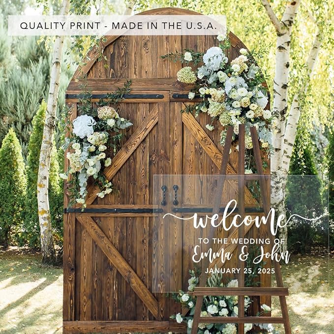 Andaz Press Custom Large Wedding Acrylic Sign, 16 X 24 Inches, Script Welcome, Personalized Sign, Welcome Sign For Modern Wedding Theme Wedding Welcome Sign Bienvenidos A Nuestra Boda