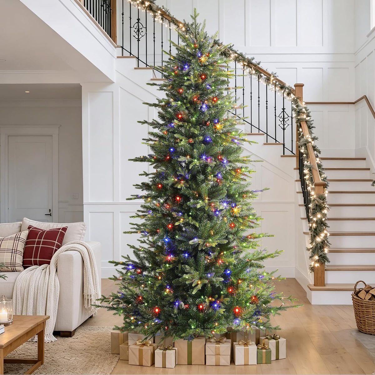 shareconn 7ft prelit artificial aspen christmas tree with, front angle view