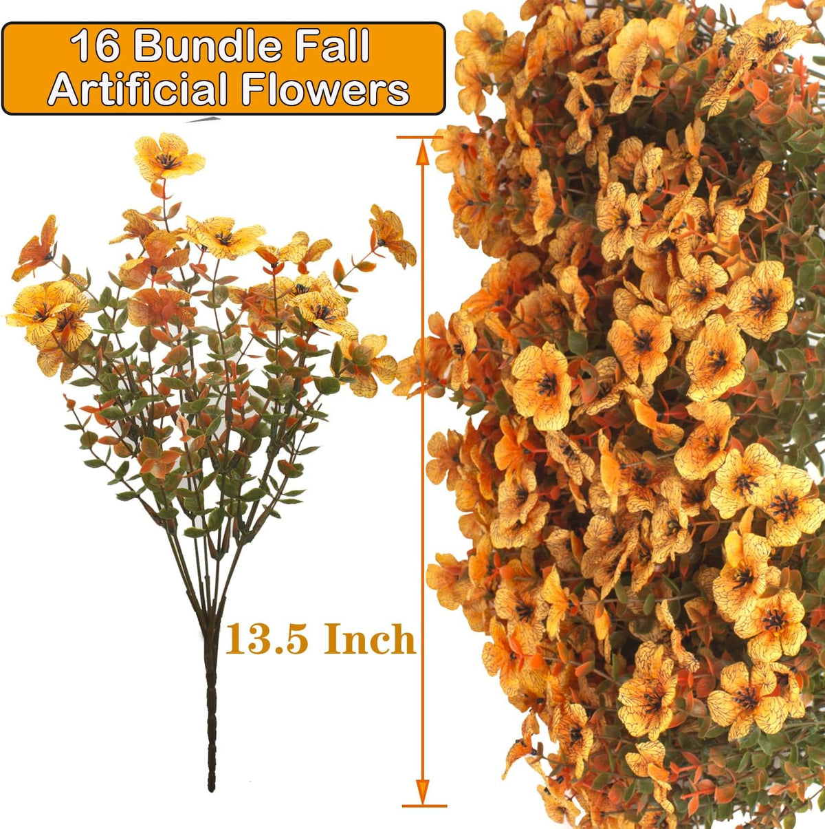 grunyia 16 bundles artificial fall flowers uv resistant, close-up detail