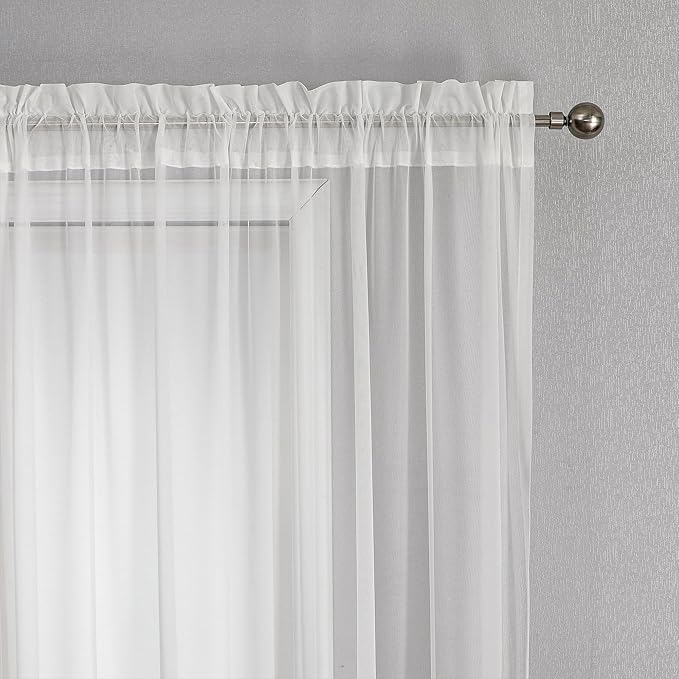 VISIONTEX White Sheer Voile Curtains, Decorative White Embossed Drip Rod Pocket Window Drapes for Home Kitchen, Living Room and Bedroom 54 x 72 Inch, Set of 2 Curtain Panels