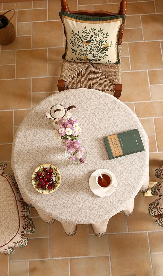 patdrea Designer Linen Vintage Tablecloth for Round Table,Anti-Wrinkle Durable Breathable French Table Cloth,Dacorative for Kitchen Dining,Party,Christmas,Thanksgiving,Diameter 55"-Cudillero
