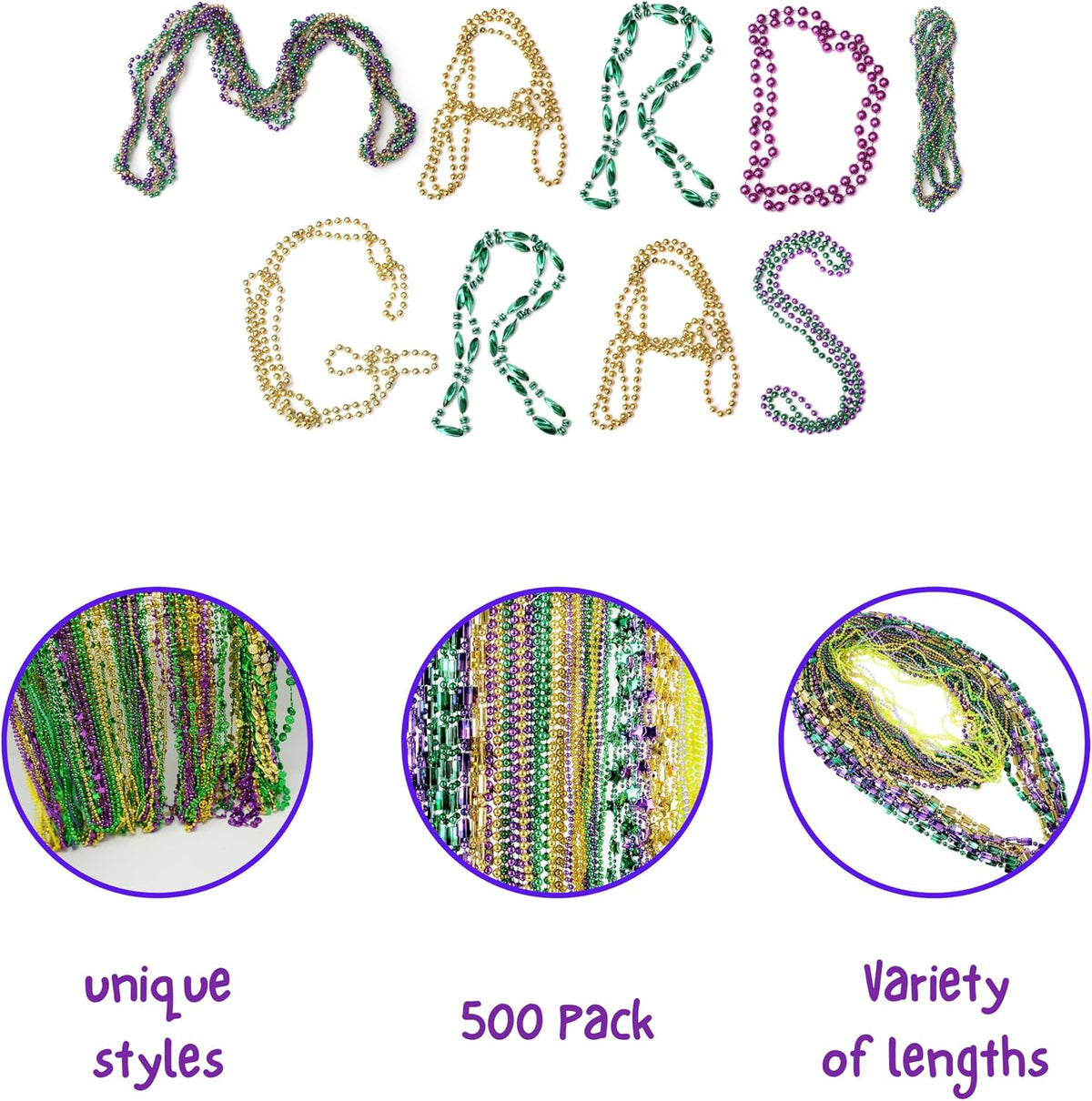 4E's Novelty Mardi Gras Beads Bulk (500 Pieces) Assorted Mardi Gras Beads...