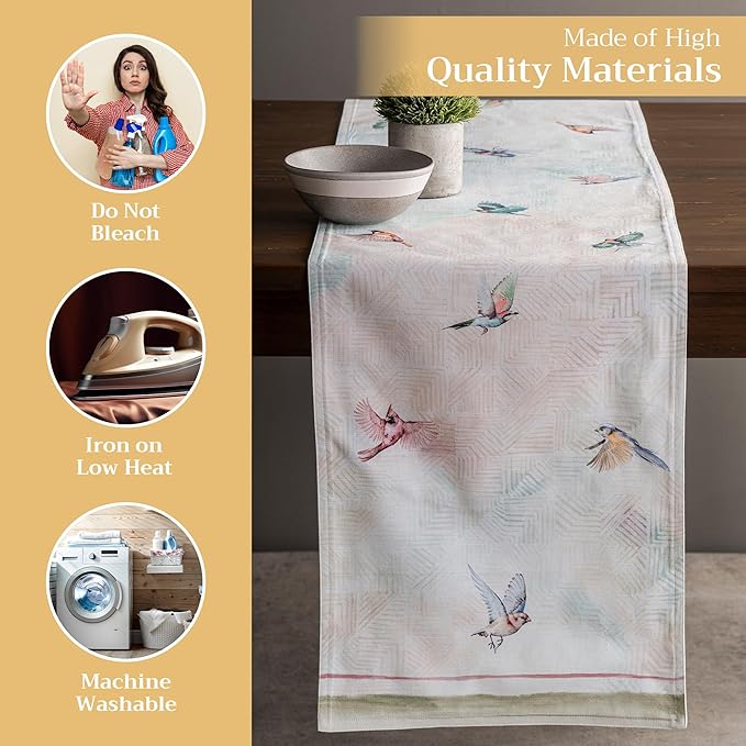 Maison d' Hermine Table Runner 100% Cotton Double Layer Table Runners 72 inches Long Decorative for Home Kitchen Dining Party Wedding Bridal Shower Spring Summer (Flying Birds, 14.50" x 72")
