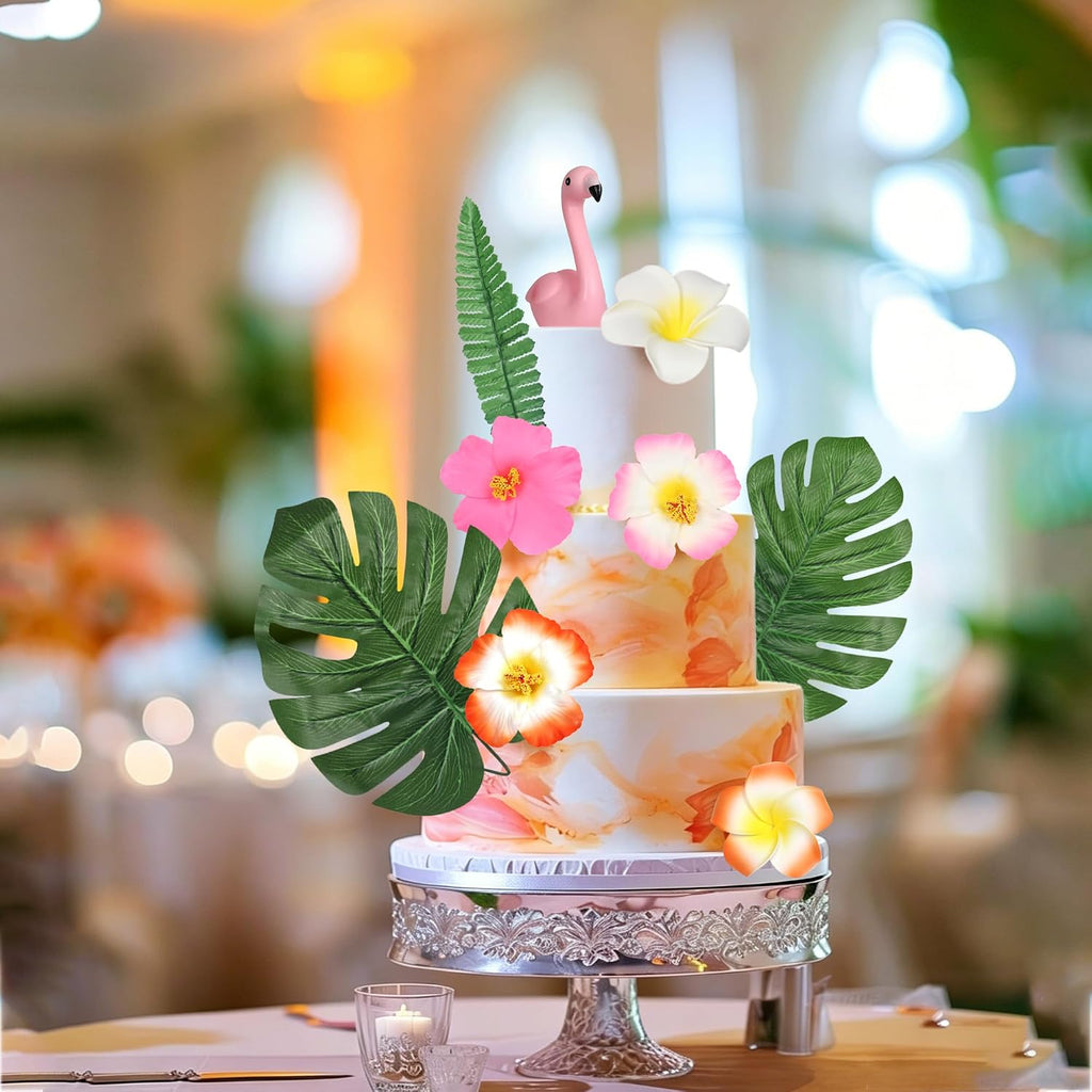 9 PCS Flamingo Cake Toppers Palm Leaves Hibiscus Flowers Flamingo Cake Decoration Hawaiian Cake Decorations for Tropical Luau Summer Hawaii Theme Baby Shower Birthday Party Decorations Supplies