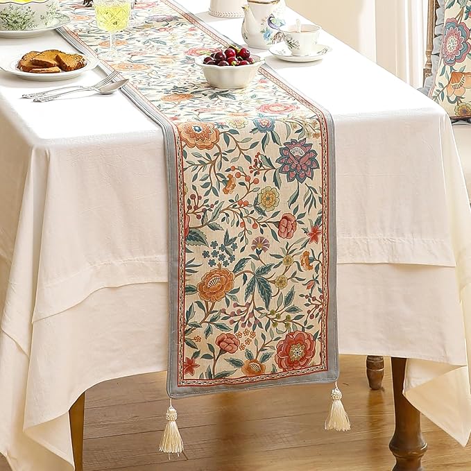 Floral Cloth Small Runner for Table,Decorative Linen 63 Inches Long Table Runners,Farmhouse Decor Tabletop for Kitchen,Dining,Party,Home,Christmas,12"*63"