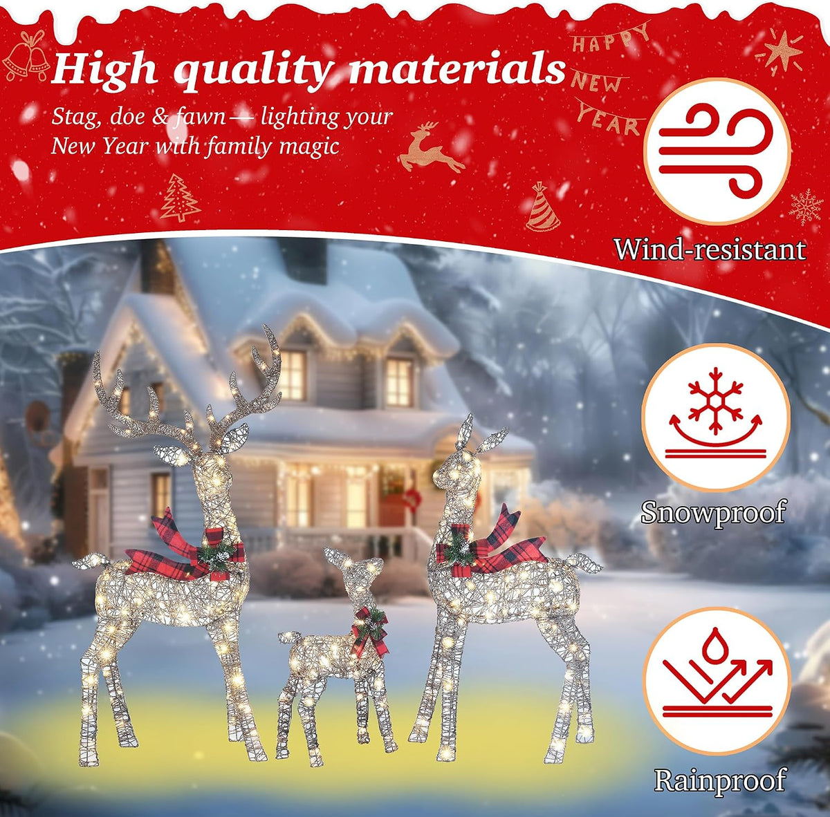 58 inch 3d woven large lighted christmas deer, side view
