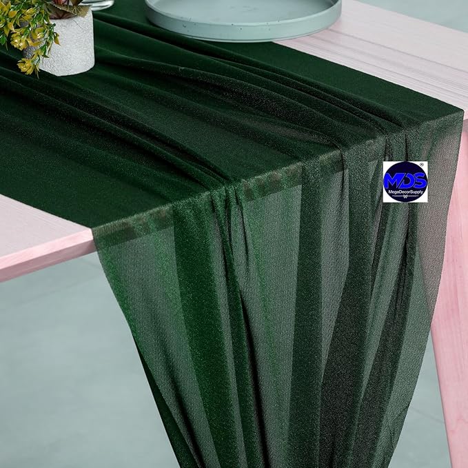 MDS Halloween Chiffon Table Runner - 15 Pack, 29 x 170 Inches, 14ft Each - Sheer Spooky Table Runners for Haunted House Parties, Trick-or-Treat Tables, Witchy Décor, Wedding & Events - Hunter Green