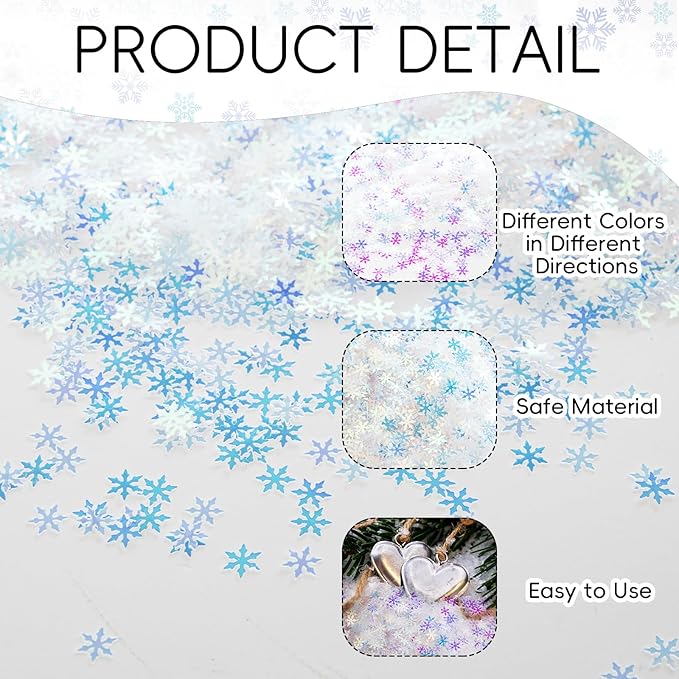 2000pcs/50g Christmas Snowflakes Confetti Decorations,Iridescent Snowflake Table Confetti Glitter Snowflake Sequins for Winter Wonderland Party Home Decoration