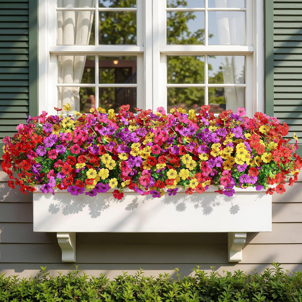 Alupssuc 24 Bundles Artificial Flowers for Outdoors Decoration, UV Resistant Silk Faux Daisy Spring Fake Plastic Plants Greenery for Outside Indoor Garden Yard Home Window Box Decor, Mix 4 Colors