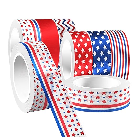 Adirasenotek Washi Tape 12 Rolls Patriotic Packing Tape American Flag Decorative Paper Stickers DIY Art Crafts