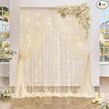 Champagne Sheer Backdrop Curtain with Lights String for Parites Wedding 20×10ft Tulle Backdrop Curtains for Bridal Shower Baby Shower Birthday Party Photo Shoot Decorations(4 Panels 5ft×10ft)