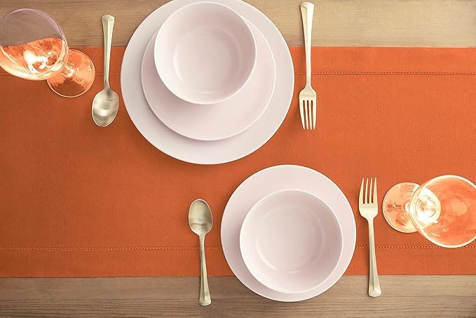 Solino Home Cotton Linen Pumpkin Table Runner 120 Inches Long - Hemstitch 14 x 120 Inch Table Runner - Handcrafted and Machine Washable - Fall, Autumn, Halloween, Thanksgiving