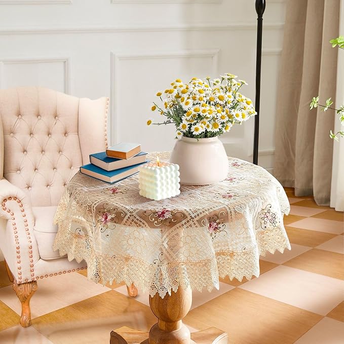 WARM HOME DESIGNS 36 Inch Round Tablecloth. Use Small Gold Tablecloth as Crochet Tablecloth, Coffee Table Cloth, Dresser Cover Top or Table Topper. Rustic Tablecloth for Vintage Kitchen. VTC Linen 36"