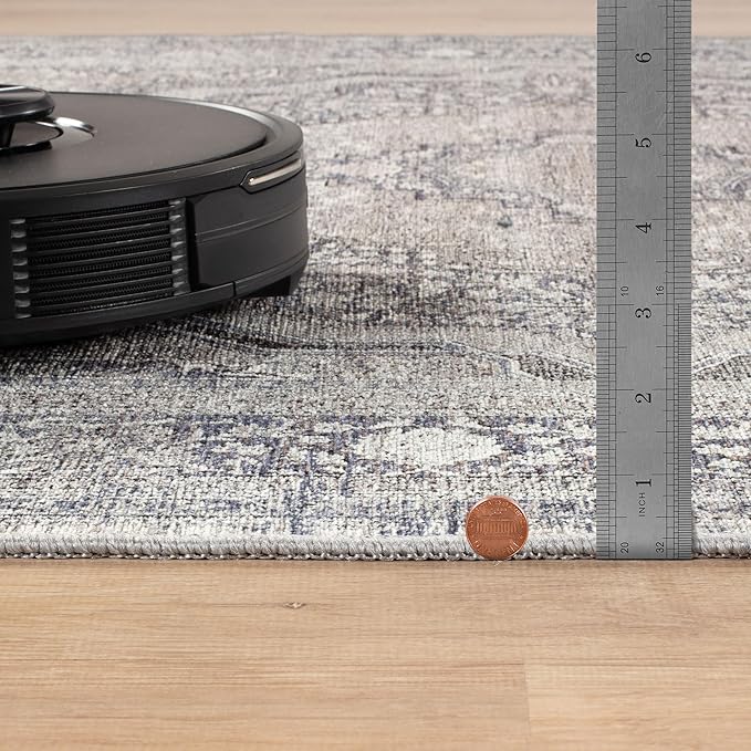 Bloom Rugs Washable Non-Slip 6' x 9' Rug - Blue/Steel Gray/Beige Traditional Medallion Area Rug for Living Room, Bedroom, Dining Room, and Kitchen - Exact Size: 6' x 9'