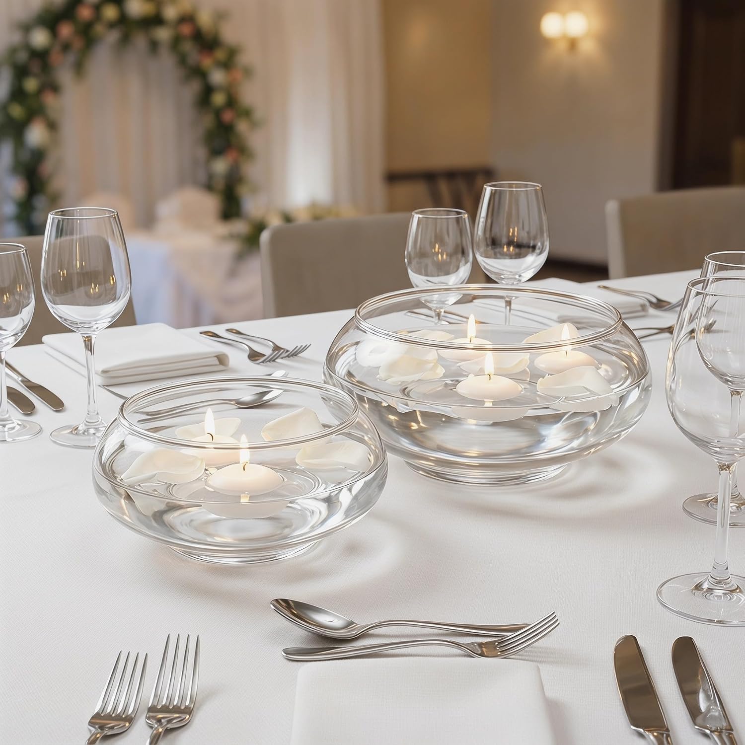 Glass Bowl Candle Holders Elegant Minimalist Design 2pcs for Floating Candles 7.1" 5.9" for Wedding Table Decor and Home Centerpieces