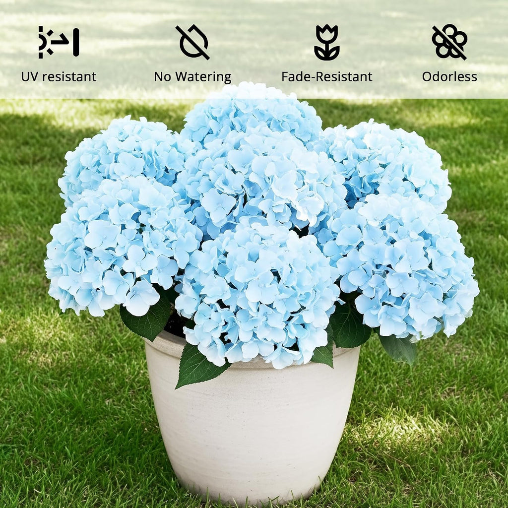 auihiay 6 bundles blue hydrangea artificial flowers for, side view