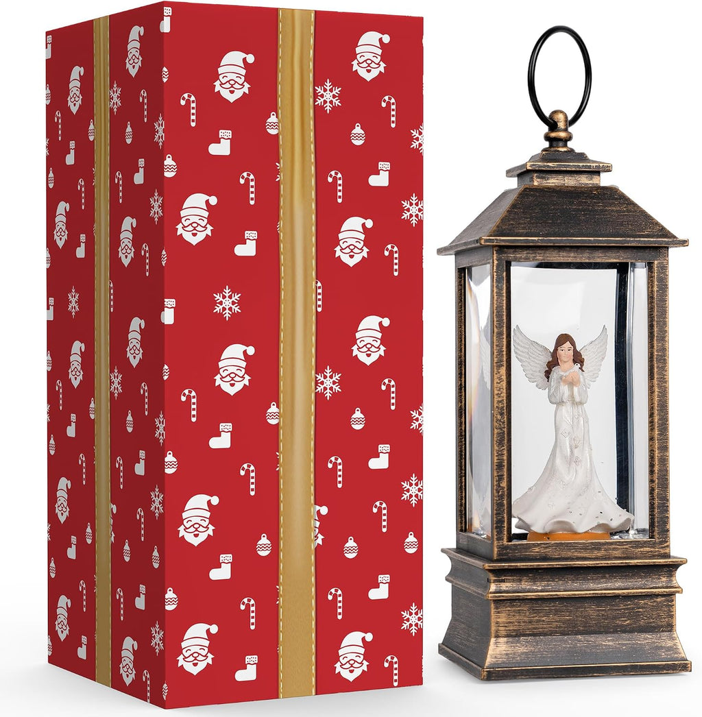 10'' musical snow globe lantern lighted angel with on a desk or shelf