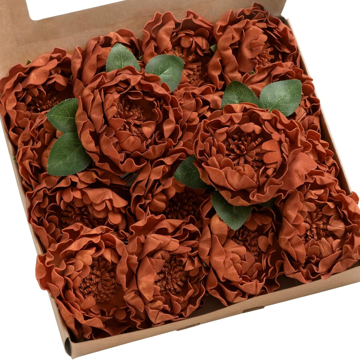 Ling's moment Burnt Orange Artificial Peony Flowers with Stems, 16 pcs