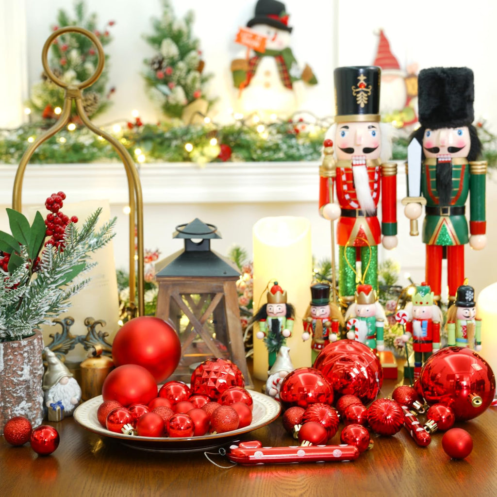 XmasExp 24ct Red Christmas Ornaments for Tree Decorations, Small Shatterproof Christmas Ball Ornaments Set for Xmas Tree, Perfect Plastic Hanging Balls for Home Holiday Party Decor (1.57'', Red)