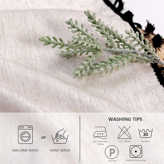 MYSKY HOME Table Cloth 60x102 in Rectangle Table, Cotton Tassel Linen Look Waterproof Tablecloths Farmhouse Tablecloth, Wrinkle Free Table Cover with Black Tassels for Kitchen Dining, Party