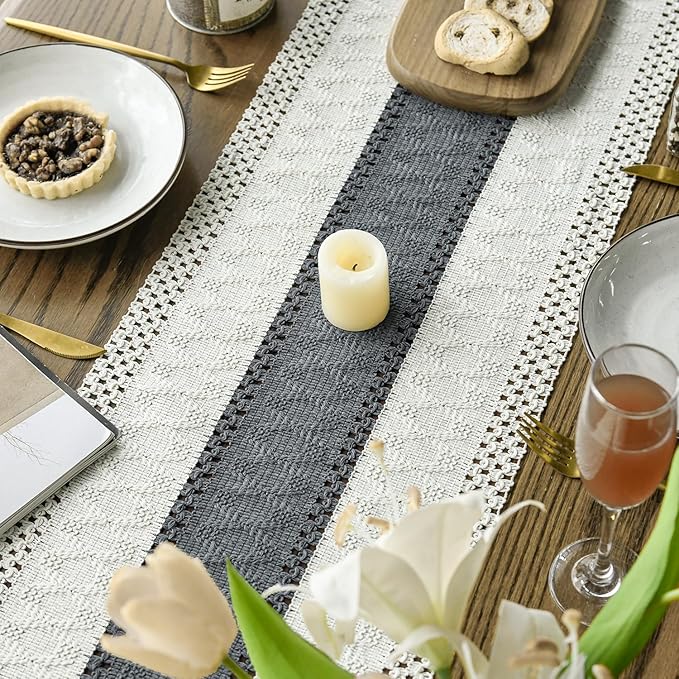 Artoid Mode Dark Grey Farmhouse Rustic Table Runner, Seasonal Holiday Hollow Kitchen Dining Table Decoration for Home Party Decor 12x120 Inch
