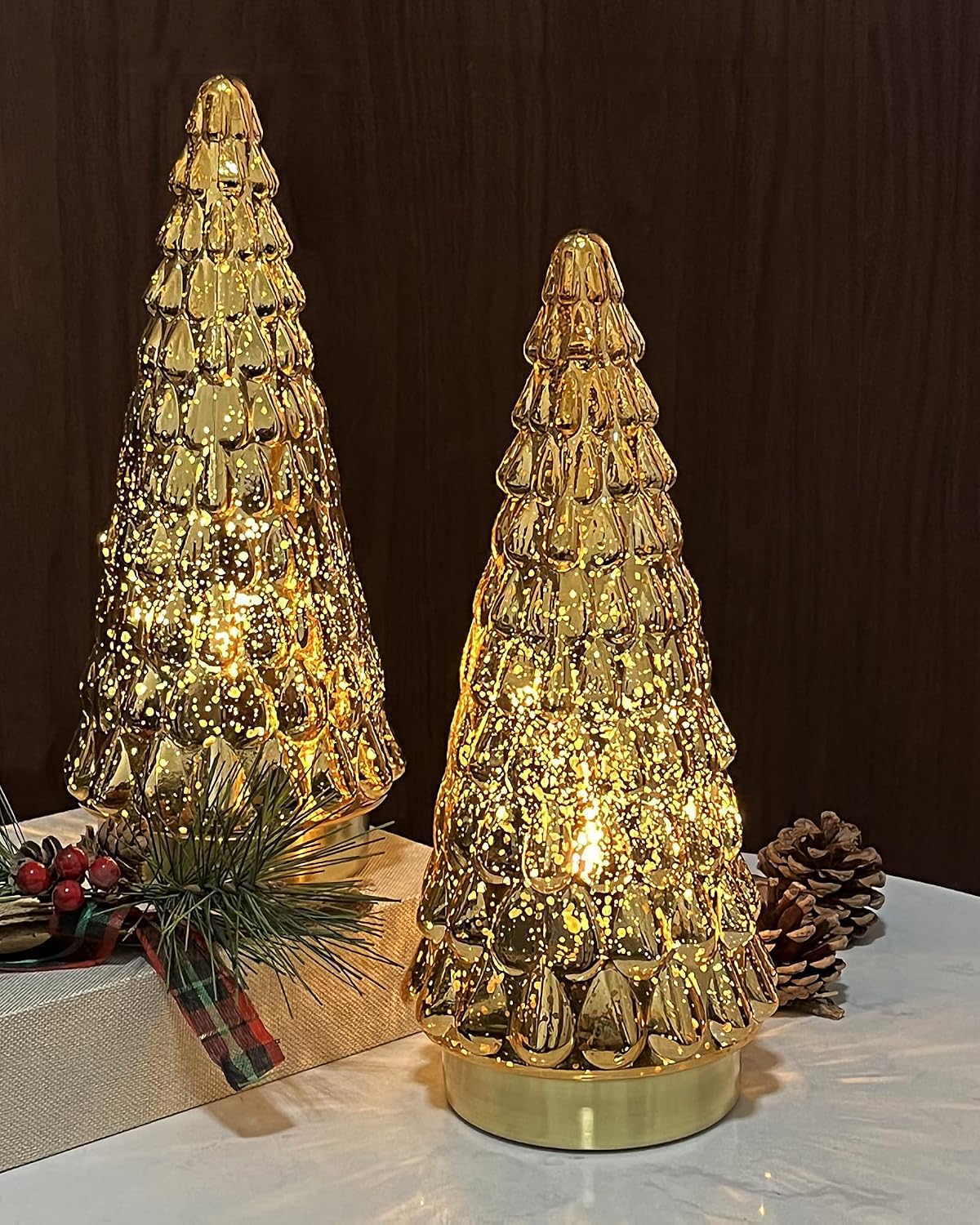 shmilmh gold mercury glass christmas tree set of, main product view