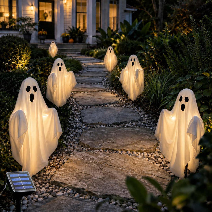 3 Pcs Halloween Ghost Decorations Outdoor Solar Powered Yard Pathway Lights