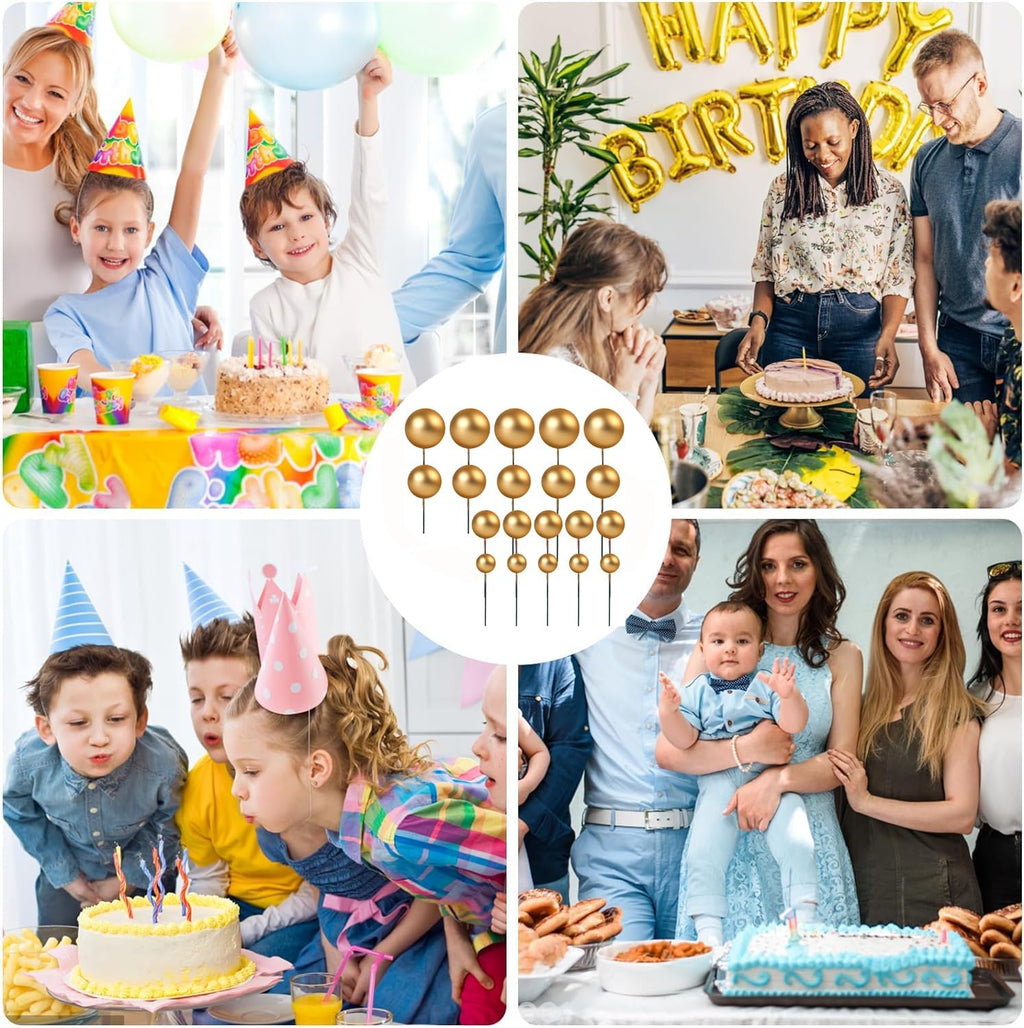 Round Ball Cake Toppers Cupcake Toppers Cake Decorations Bakeware Decoration Mini Balloon Cake Insert for Anniversary Birthday Party Wedding Decoration Gold Pack of 20