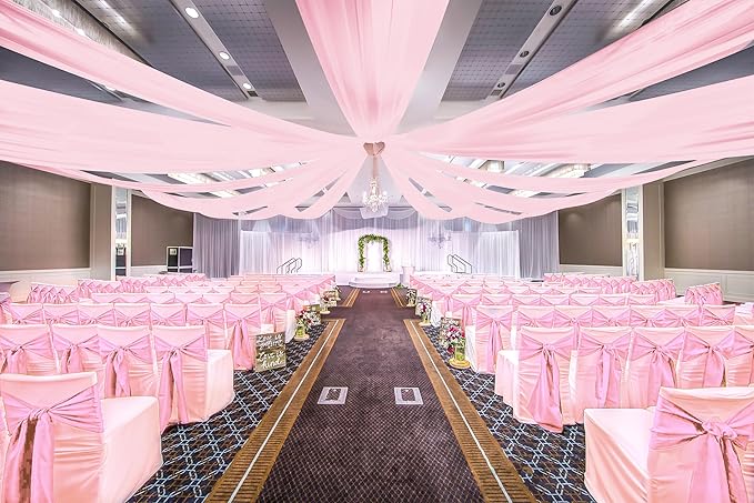 6 Panels Pink Ceiling Drapes for Wedding, 5ftx30ft Ceiling Drapes Cheesecloth Sheer Fabric Curtain Wedding Arch Draping Fabric Romantic Ceilings Decorations for Weddings Party Ceremony Stage