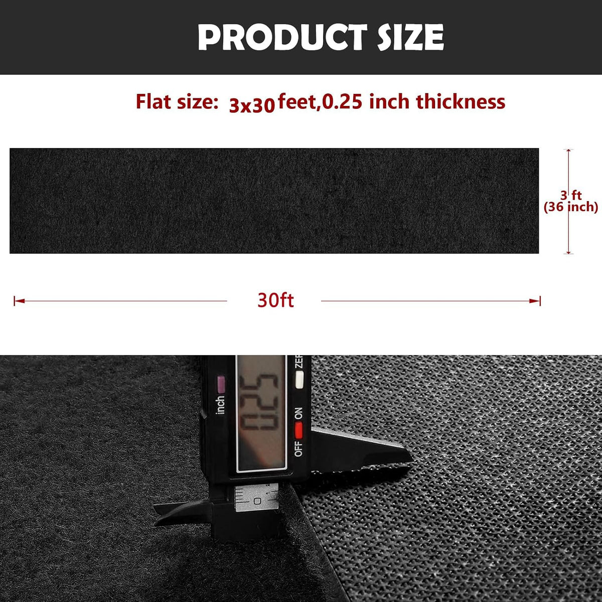 Extra Thick Black Carpet Runner 3 x 30Ft, Non-Slip TPR Rubber Backing, 450 GS...