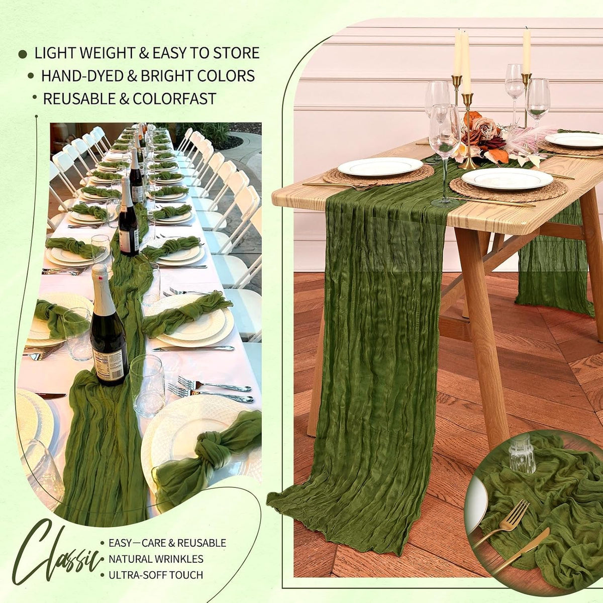 20 Pack Olive Green Cheesecloth Table Runner Wedding Birthday Table Decor