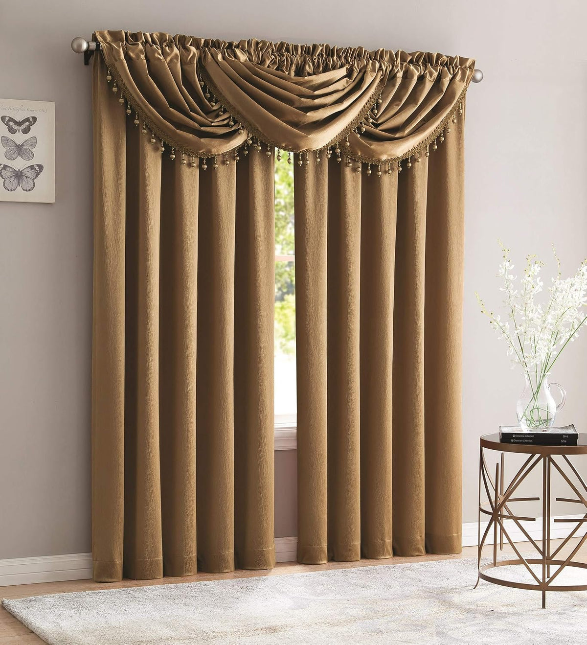 bridget 5 piece crushed satin curtain set with, main product view