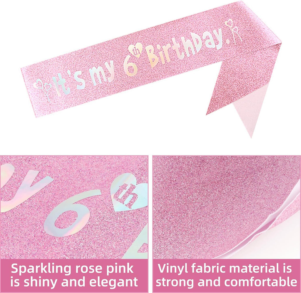 3rd Birthday Decorations for Girl, Including Crown/Tiara, Sash, Cake Toppers and Number 3 Candles, Pink Party Supplies for 3 Year Old Girl's Birthday