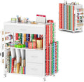 PUNLUXU Wrapping Paper Storage Cart, Rolling Gift Wrap Station with Ribbon and Gift Bag, Craft Organizer Holder, 03 MAX Patent Protected