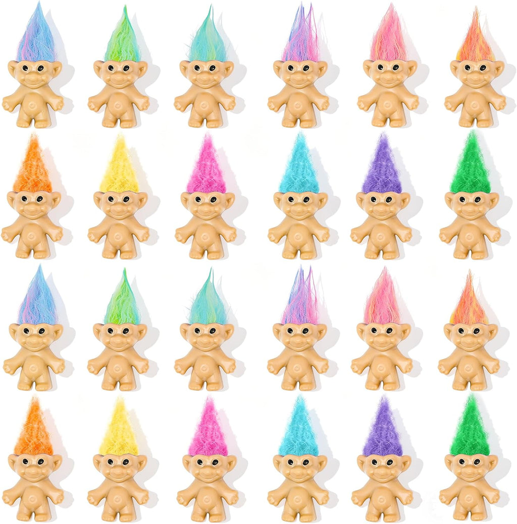 30 Pcs Long-Haired Lucky Mini Troll Dolls - 4" Vintage Style Action Figures (0.8" Body) with Colorful Hair. Small Toys for Kids Goodie Bag Fillers, Classroom Prizes, Pinata Stuffers & Cake Toppers