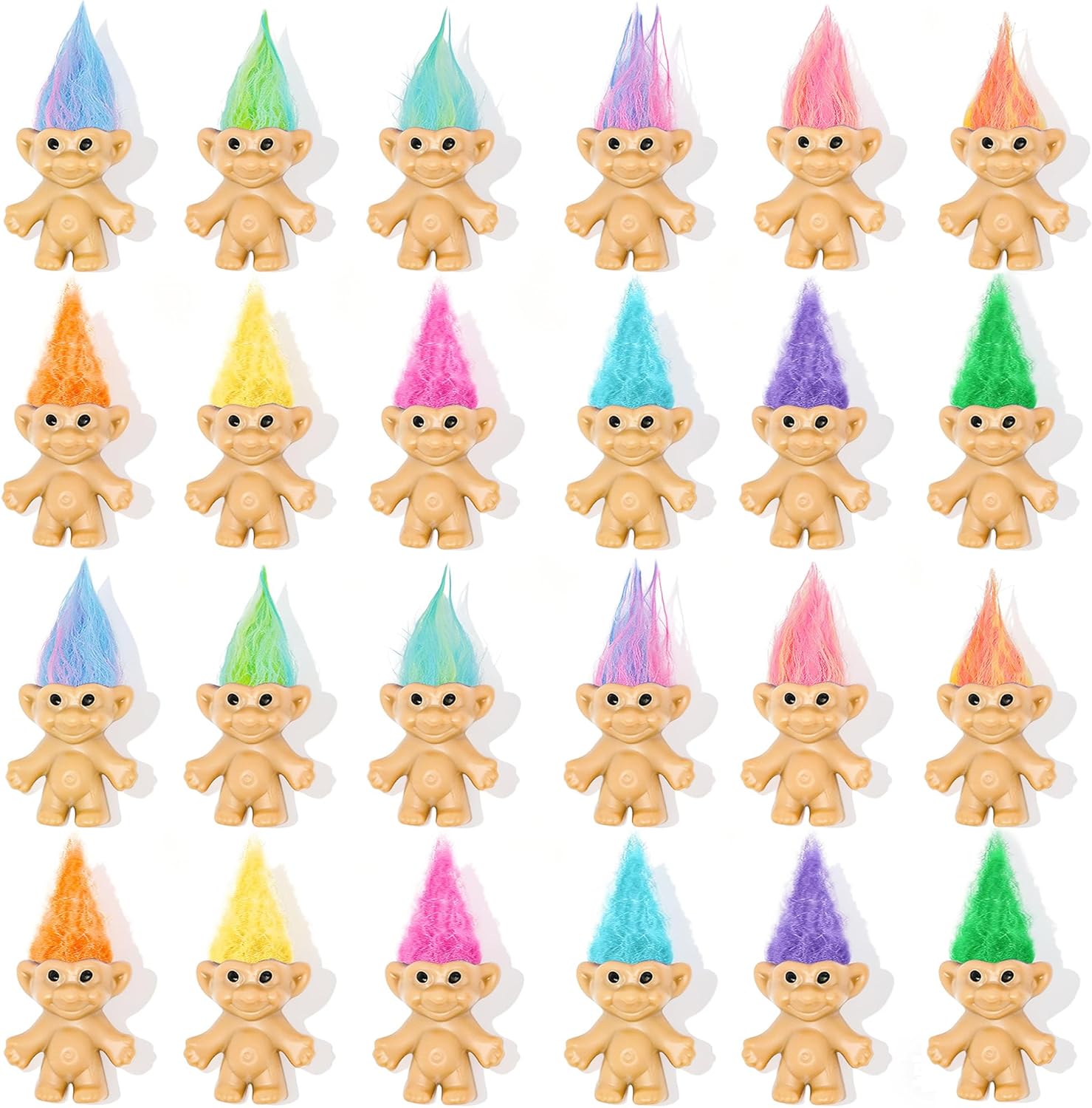 30 Pcs Long-Haired Lucky Mini Troll Dolls - 4" Vintage Style Action Figures (0.8" Body) with Colorful Hair. Small Toys for Kids Goodie Bag Fillers, Classroom Prizes, Pinata Stuffers & Cake Toppers