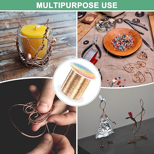 0.2mm Jewelry Wire, 32 Gauge 328FT Craft Wire Copper Beading Wire for Jewelry Making/Planting/Weaving/DIY Crafting, Soft Metal Wires [100M, Champagne Gold]