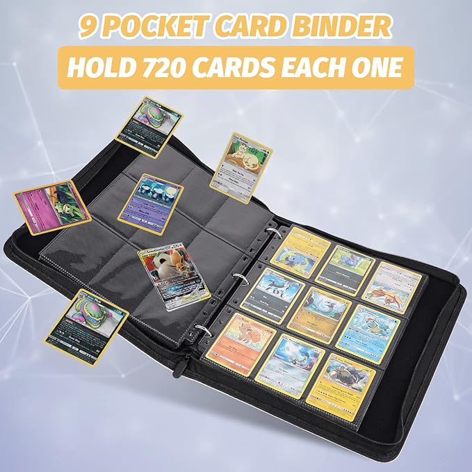 Trading Card Binder, Premium 9 Pocket Card Binder, 720 Double Sided Pocket PU Collection Binder, Collector Album, Card Holder for MTG, TCG, Sports Cards (Diamond Black)
