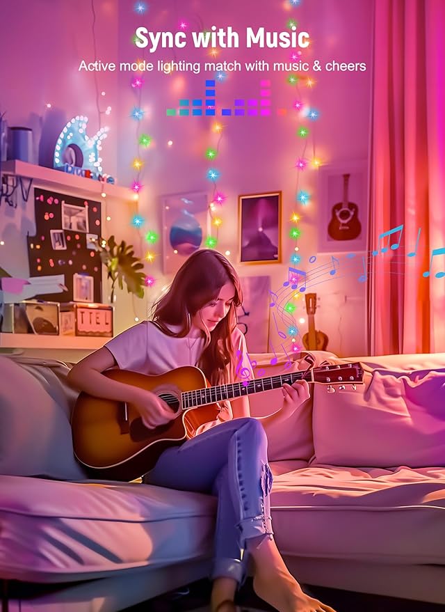 Smart Fairy Lights Plug in, 2 Pack 33FT 100LEDs USB Bluetooth Twinkle Lights with Timer and Remote, App Control Starry String Lights 8 Modes for Wedding Party Indoor Christmas Decoration, Multicolor