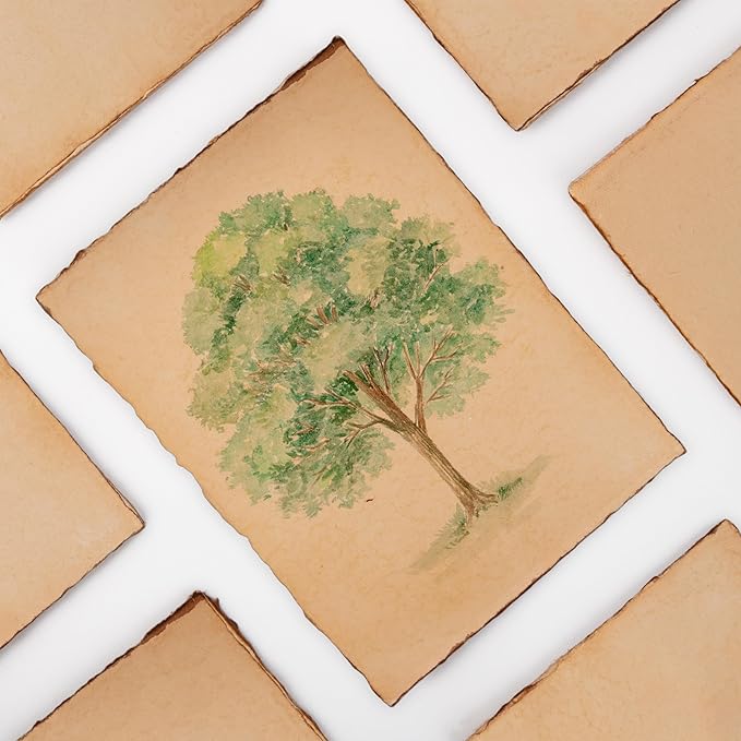 Wanderings Handmade Antique Deckle Edge Blank Paper - 8.25 x 11.7 - A4 Size Package of 50 - Recycled Watercolor Mixed Media Loose Leaf Paper for Writers Invitations Crafts - Thick 150 GSM