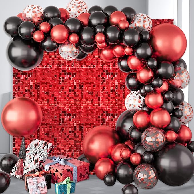 12PCS Red Shimmer Wall Backdrop, Laser Square Sequin Photo Backdrops Panel, Glitter Wall Background for Birthdays, Weddings, Christmas, Engagements, Disco Bachelorette Party Decoration (3FTx4FT)