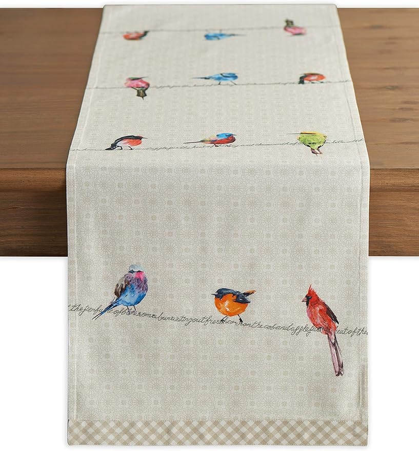Maison d' Hermine Table runner 100% Cotton Double Layer Table Runners 72 inches long Decorative for Home Kitchen Dining Party Wedding Bridal Shower Spring Summer (Birdies On Wire, 14.50" x 72")