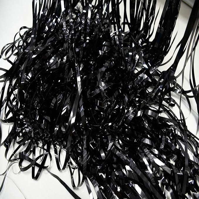 Foil Fringe Curtain Halloweens Party Decorations - Pure Black Tinsel Photo Backdrop Party Steamers Curtains for Birthdays Music Christmas Stranger Theme Parties
