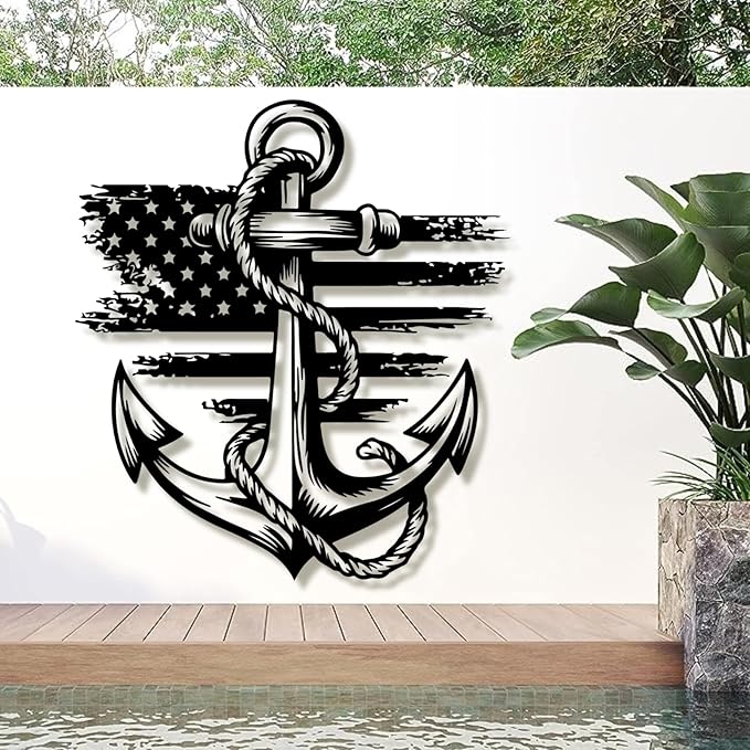 lunwall Metal Anchor Wall Decor, Anchor Metal Sign, Metal Anchor Decor, Anchor Metal Wall Art, Metal Nautical Wall Decor, Metal Wall Decor Coastal, Anchor Wall Decor (white, 47L x 43W / 120 x 109 cm)