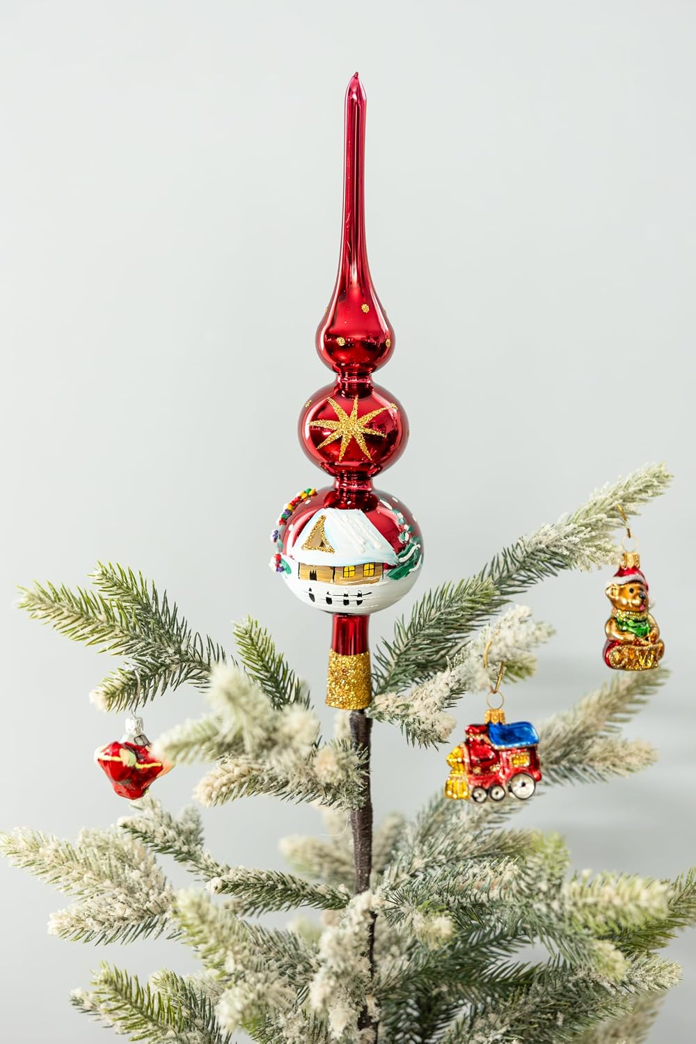 Vintage Glass Tree Topper Mouth Blown Christmas Tree Topper Finial Tree Topper Hand Decorated Made in Poland