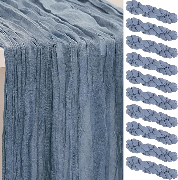 10 Pack Dusty Blue Cheesecloth Table Runner 35x120 Inch 10Ft Rustic Gauze Cheese Cloth Table Runner Sheer Cheesecloth Table Runners for Wedding Party Bridal Shower Decoration